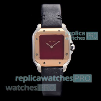 Swiss Replica Cartier Santos Two-Tone Red Dial Quartz Ladies Watch 